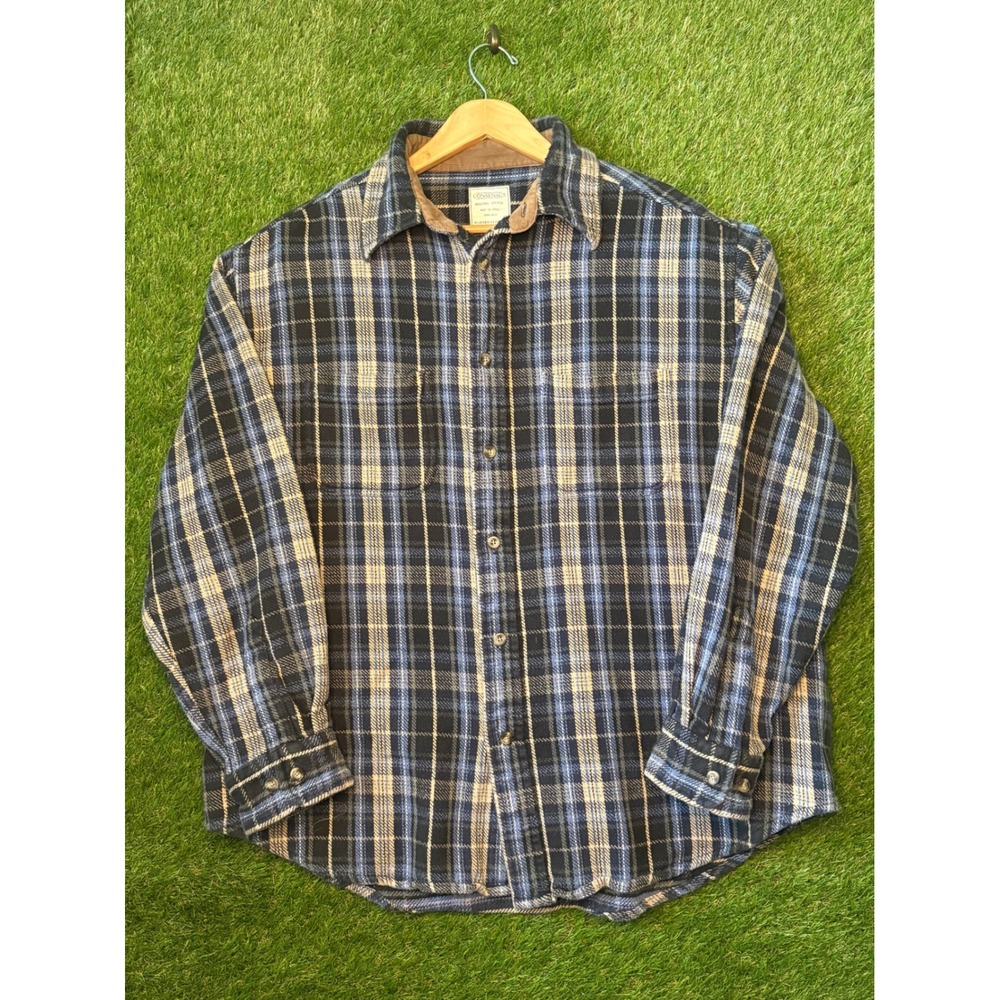 Consensus Rugged Flannel Shirt Mens XXL Blue Black Plaid Brushed Cotton Corduroy